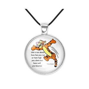 Life is About How Well You Bounce Tigger Pooh Silver Glass Pendant Necklace